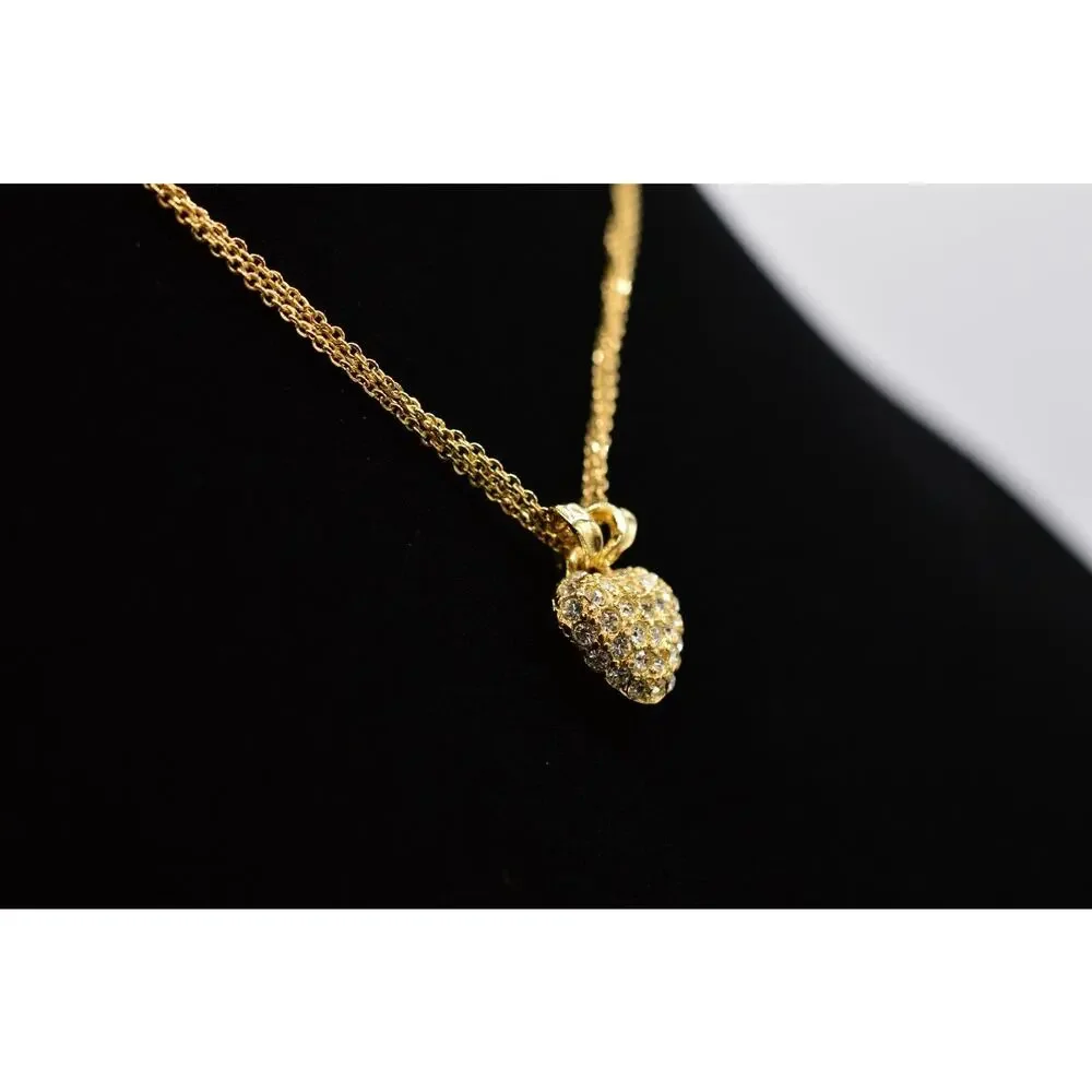 Givenchy Vintage Pave Crystal Heart Necklace Gold Collar Pendant Signed Bin3A